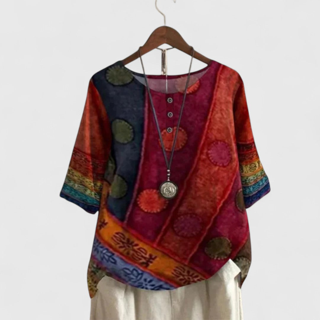 Ivara Patchwork Print Top in red