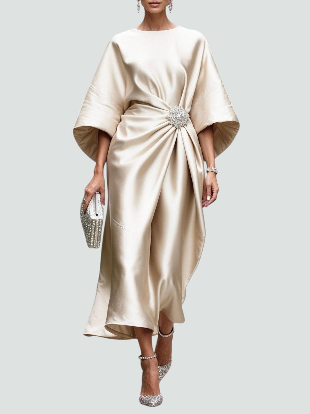 Evangeline Elegant Dress in khaki
