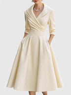 Solène Elegant Midi Dress Beige