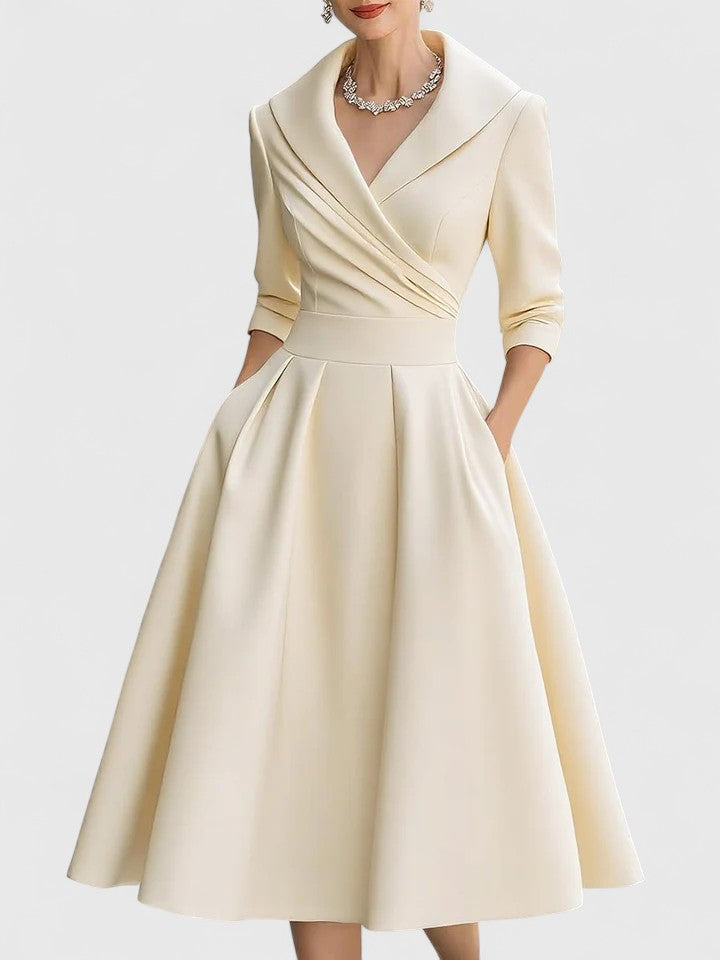 Solène Elegant Midi Dress Beige