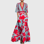 Serene Elegant Dress - Blue Red