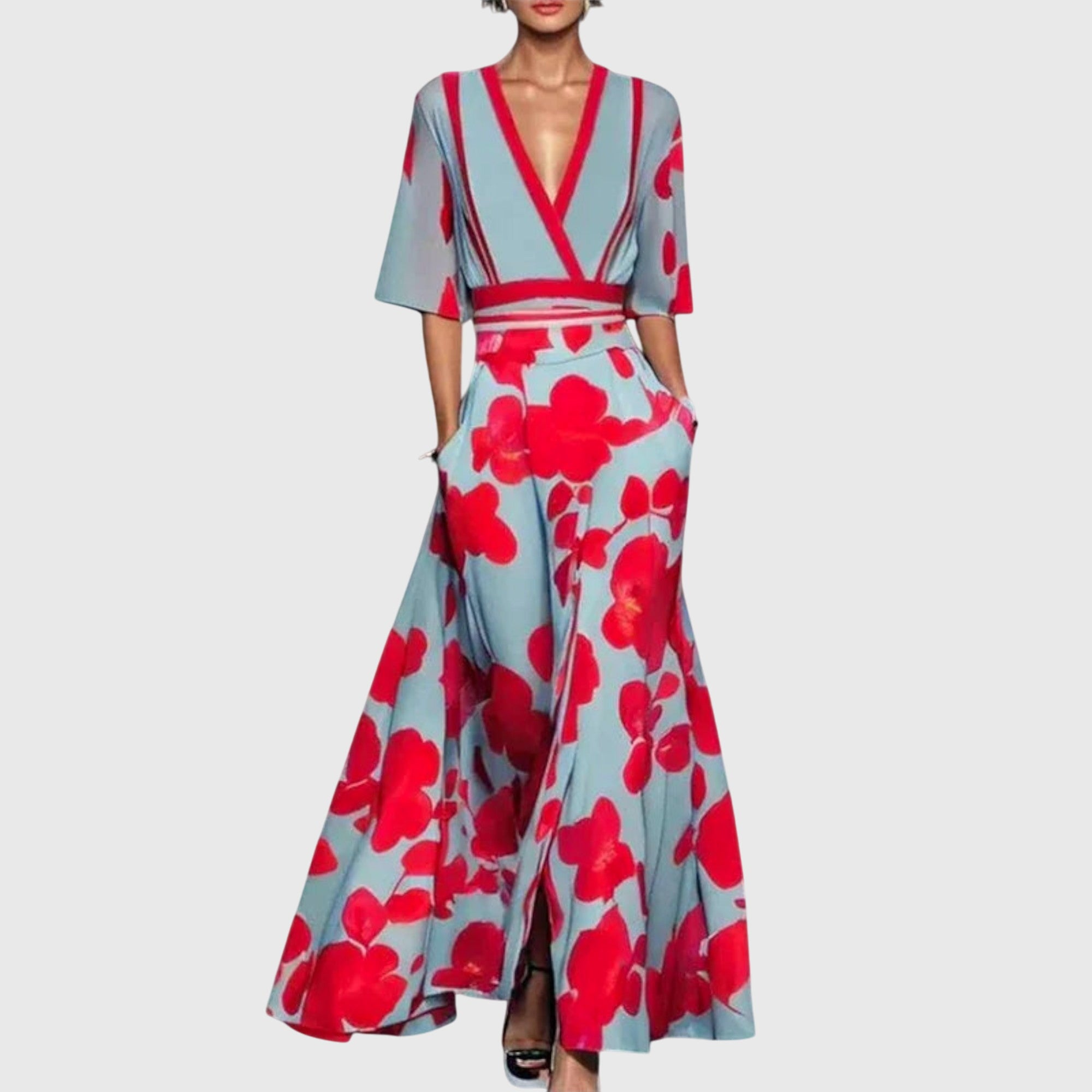 Serene Elegant Dress - Blue Red