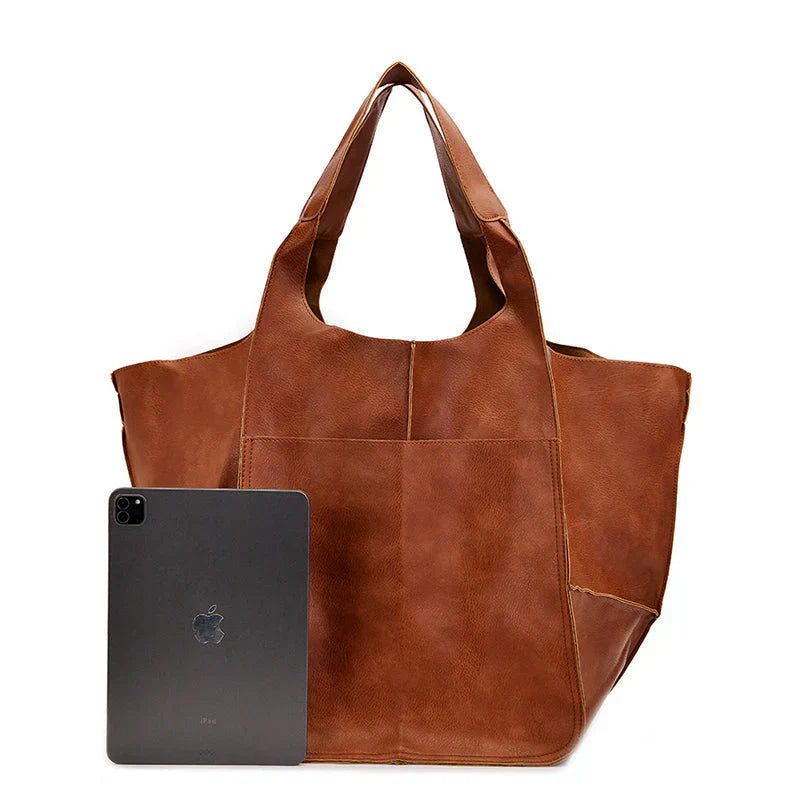Oversized Vintage Leather Shoulder Bag for Women