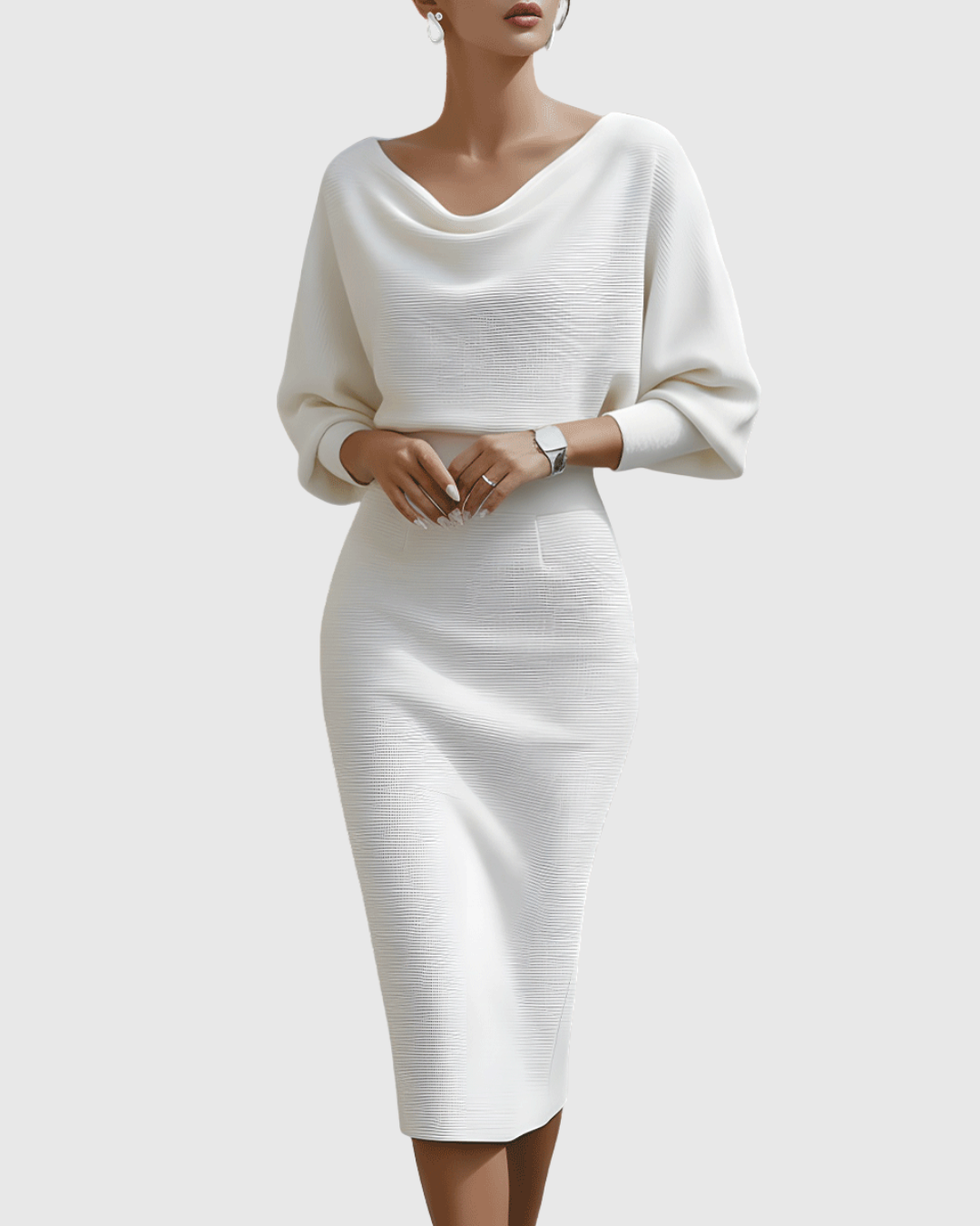 Aria Draped Batwing Midi Dress White