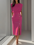 Seraphina| Round Neck Button Midi Dress