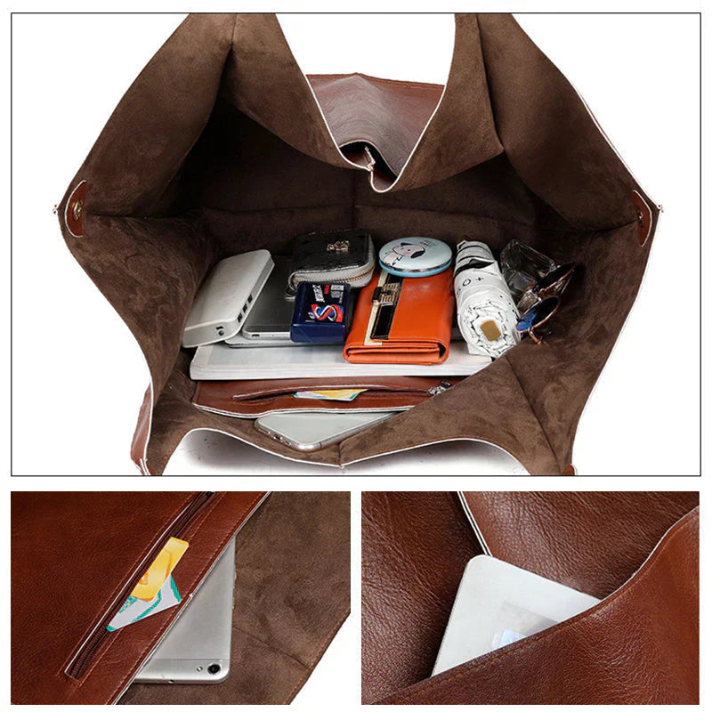 Oversized Vintage Leather Shoulder Bag for Women