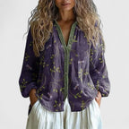 Liora Leaf-Print Blouse Purple