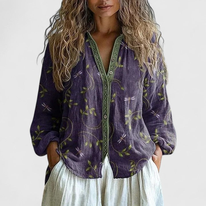 Liora Leaf-Print Blouse Purple