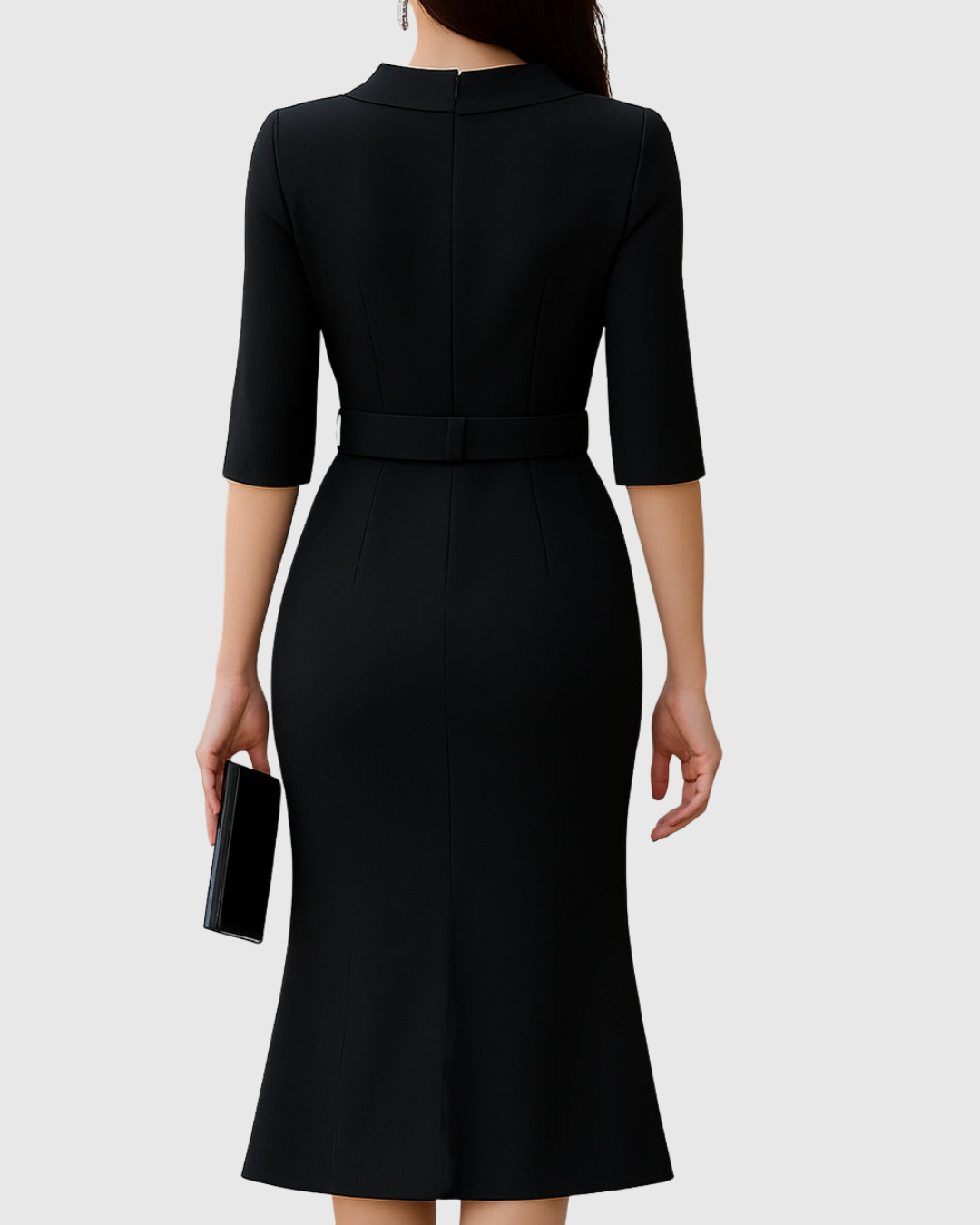 Vesper Classic Black Midi Dress front