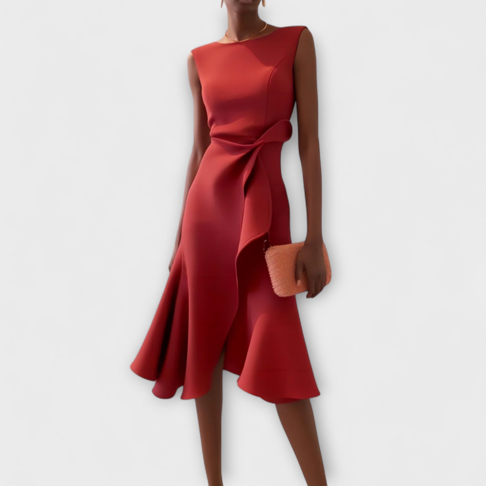 Vivienne Sophisticated Midi Dress - Red