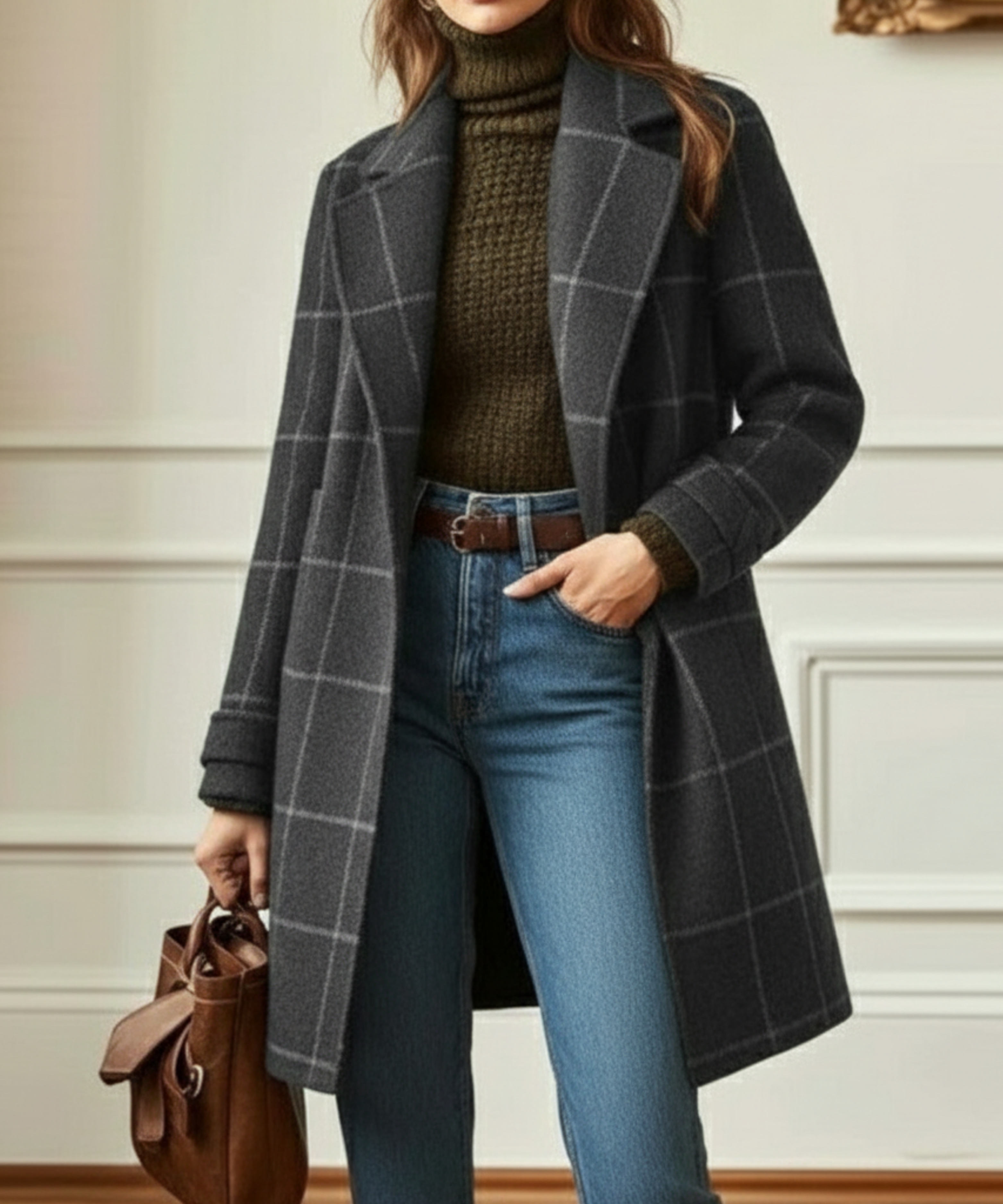 Harlow Wool Check Coat Grey