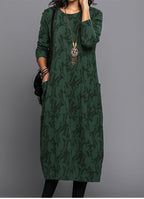 Marguerite | Long Sleeve Floral Midi Dress with Pockets