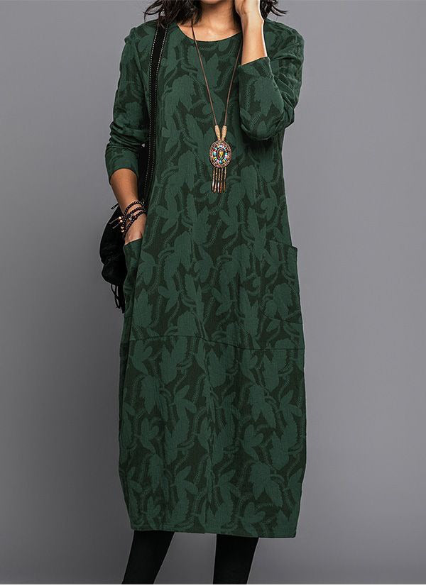 Marguerite | Long Sleeve Floral Midi Dress with Pockets
