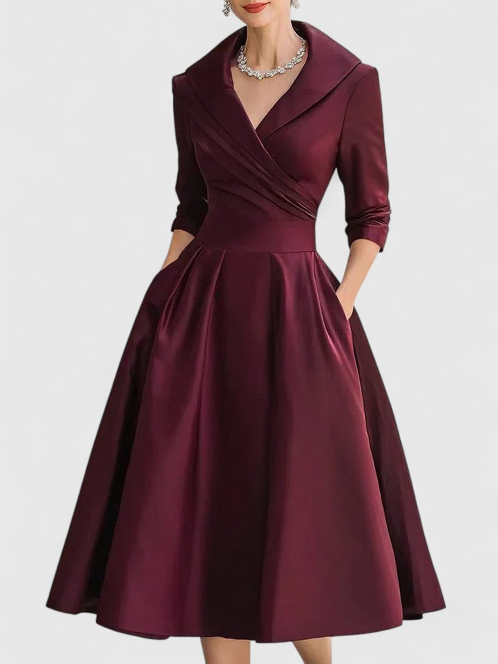 Solène Elegant Midi Dress Burgundy