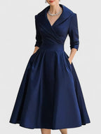 Solène Elegant Midi Dress Navy