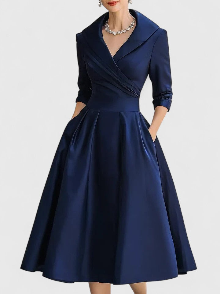 Solène Elegant Midi Dress Navy