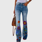 Flora Wide-Leg Floral Pants Red Flower