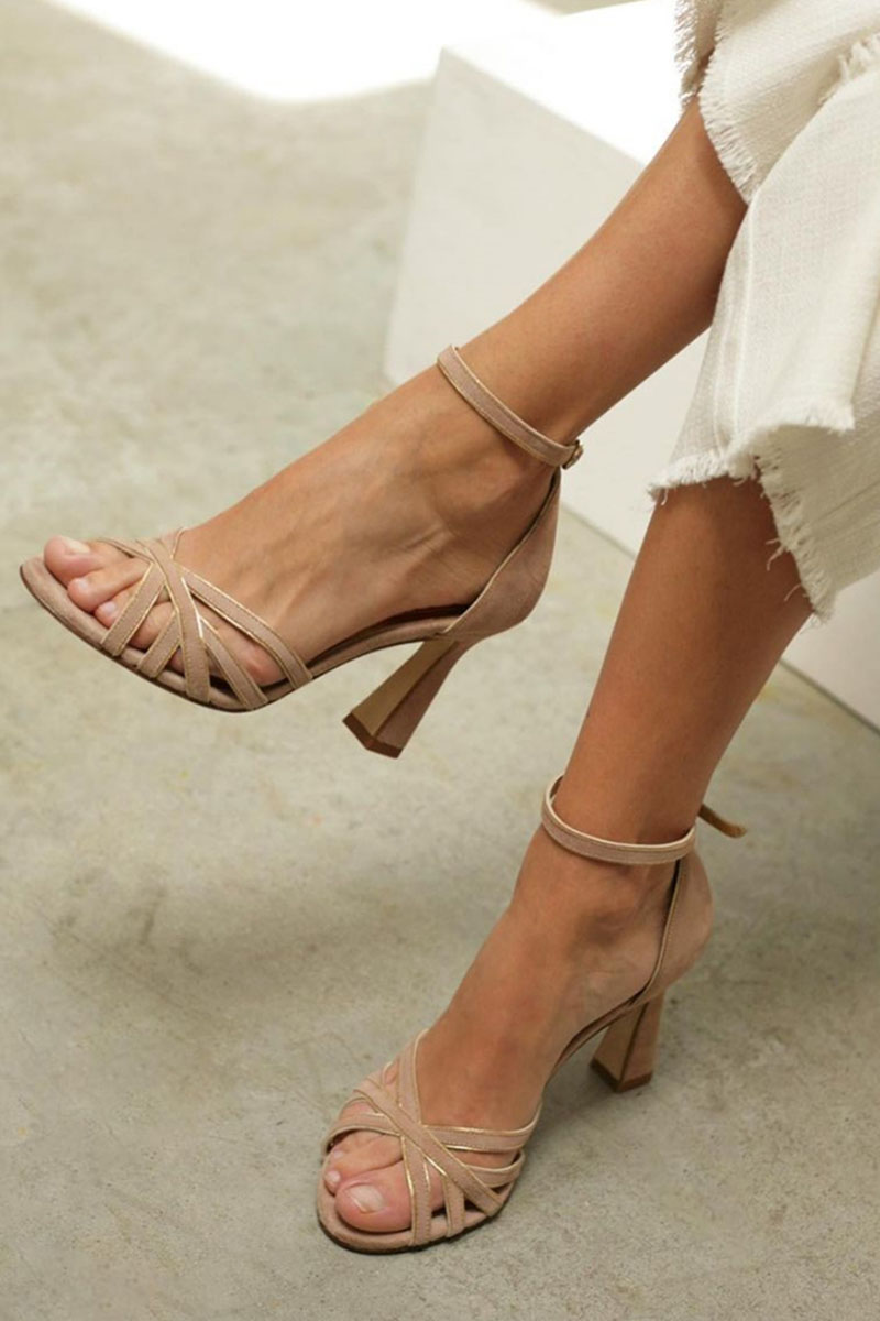 Fiora Patchwork Peep Toe Heels - Brown