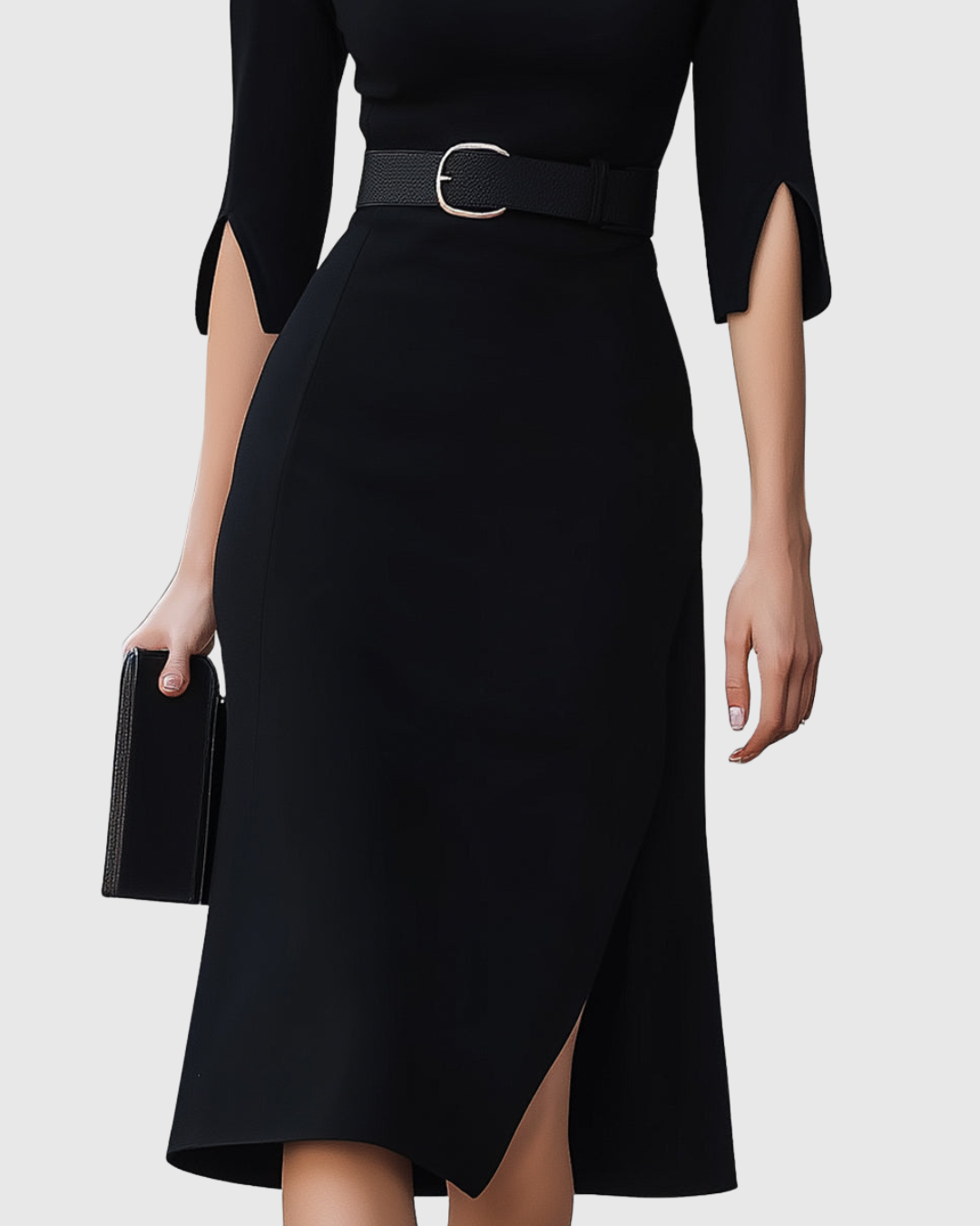 Vesper Classic Black Midi Dress detail