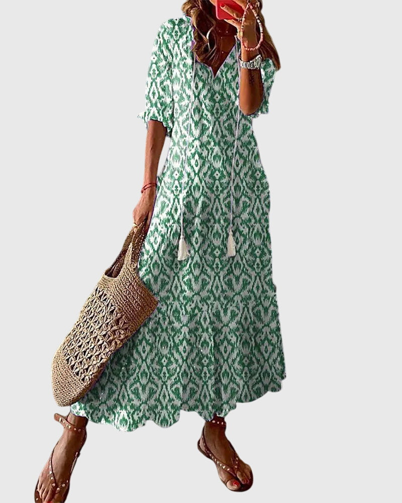 Zara Boho Vintage Summer Dress - Green