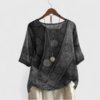 Ivara Patchwork Print Top in gray