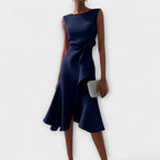 Vivienne Sophisticated Midi Dress - Navy Blue