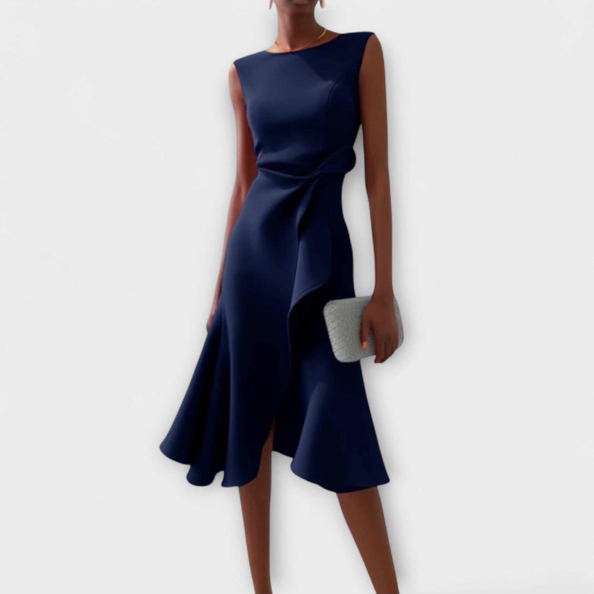 Vivienne Sophisticated Midi Dress - Navy Blue