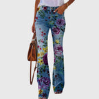 Flora Wide-Leg Floral Pants Purple Flower
