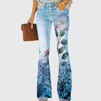 Flora Wide-Leg Floral Pants Blue Flower