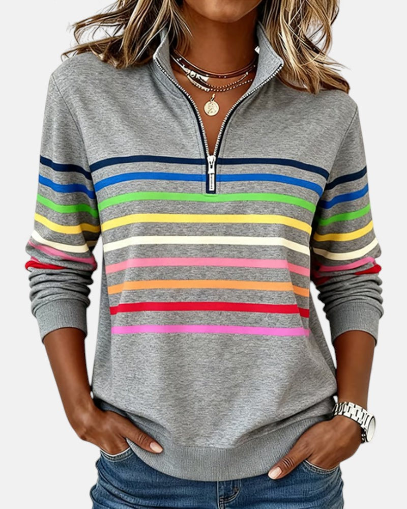 Marlowe | Rainbow Striped Zip-Up Sweatshirt