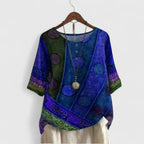 Ivara Patchwork Print Top in blue