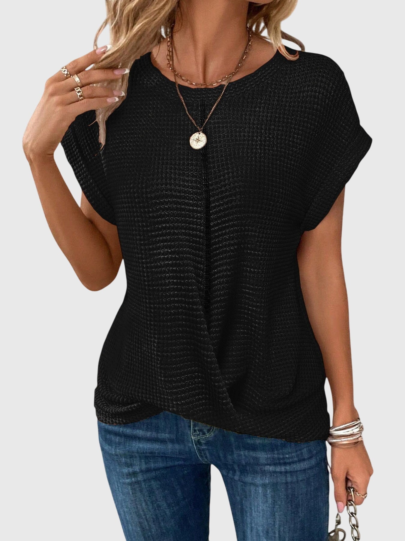 Colette Crew Neck Blouse in black