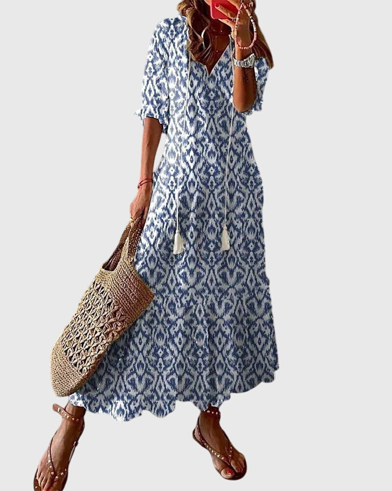 Zara Boho Vintage Summer Dress - Blue