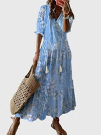 Zara Boho Vintage Summer Dress - Light Blue