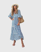 Marguerite Boho Maxi Dress in Blue