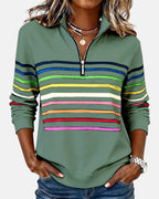 Marlowe | Rainbow Striped Zip-Up Sweatshirt
