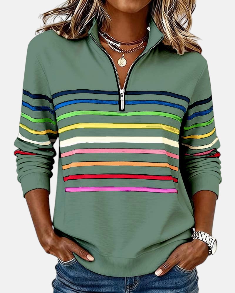 Marlowe | Rainbow Striped Zip-Up Sweatshirt