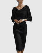 Aria Draped Batwing Midi Dress Black
