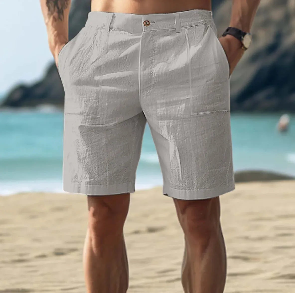 Men's Relaxed Linen Summer Shorts - Gray