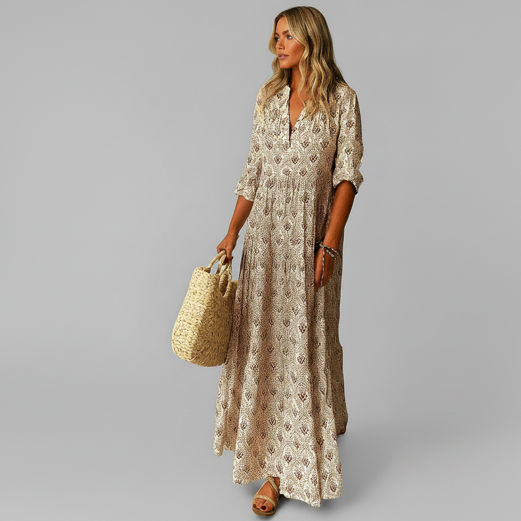 Women's Vintage Print Cotton Maxi Dress - Lightweight & Breezy