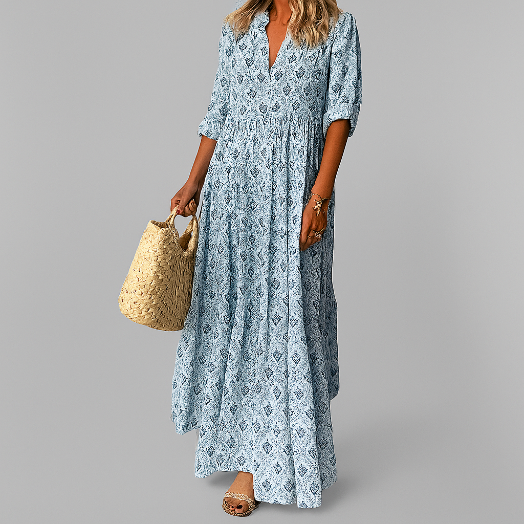 Women's Vintage Print Cotton Maxi Dress - Lightweight & Breezy