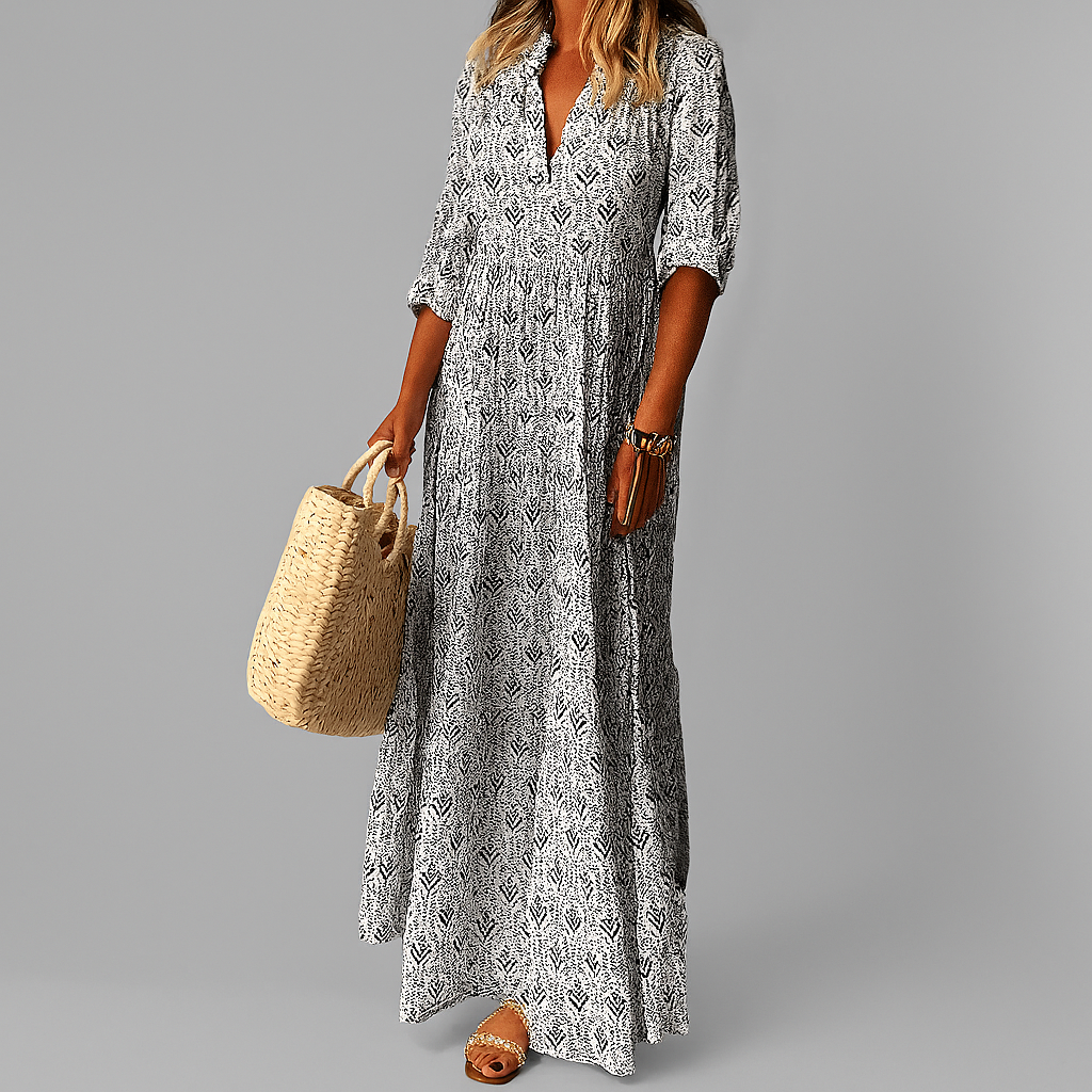 Women's Vintage Print Cotton Maxi Dress - Lightweight & Breezy