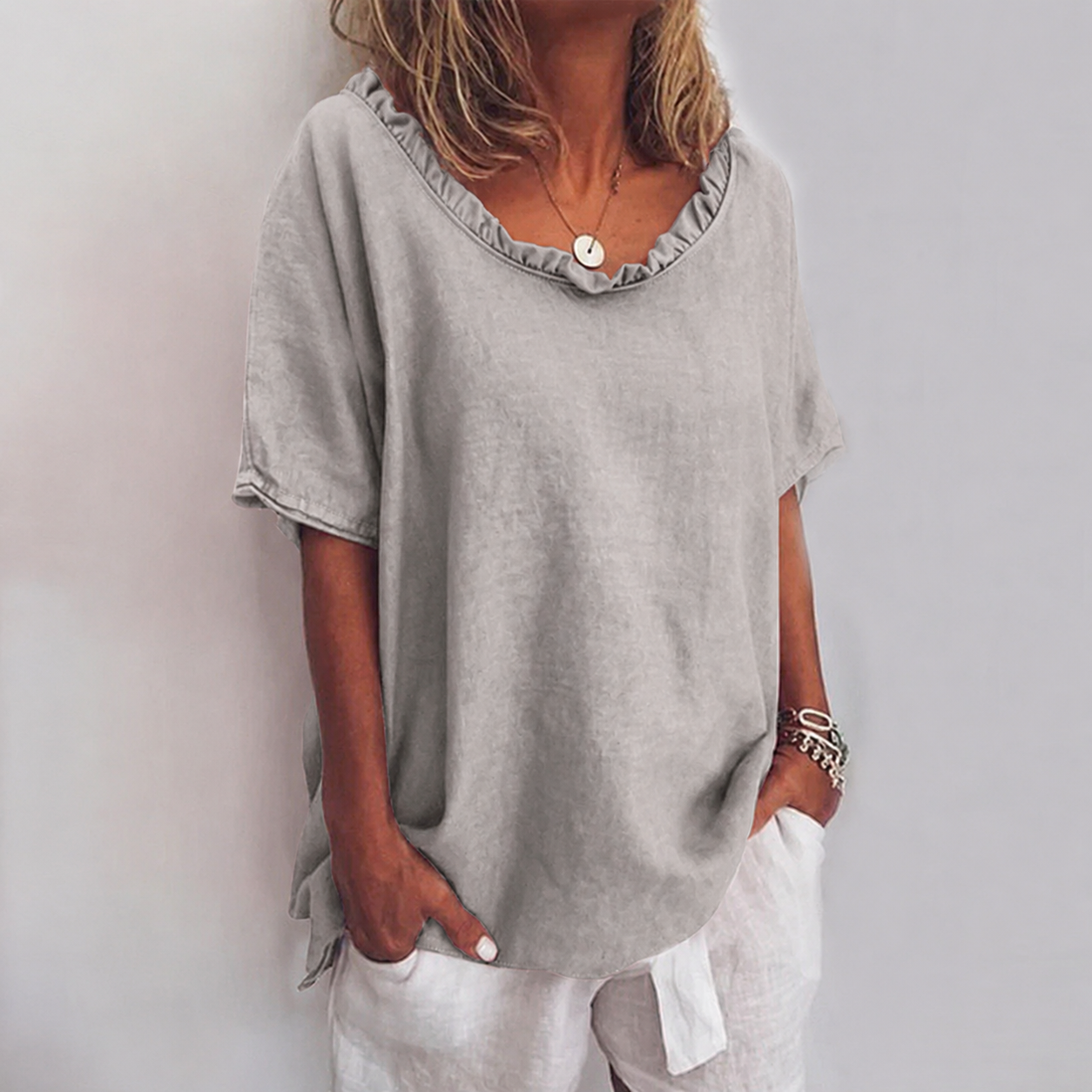 Solene Loose Blouse Gray