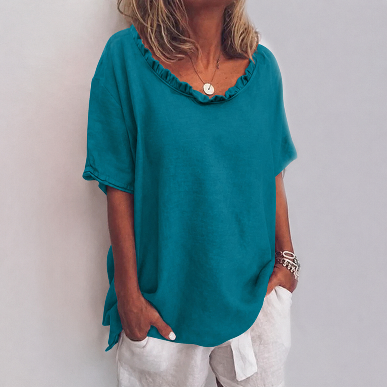 Solene Loose Blouse Sea Blue