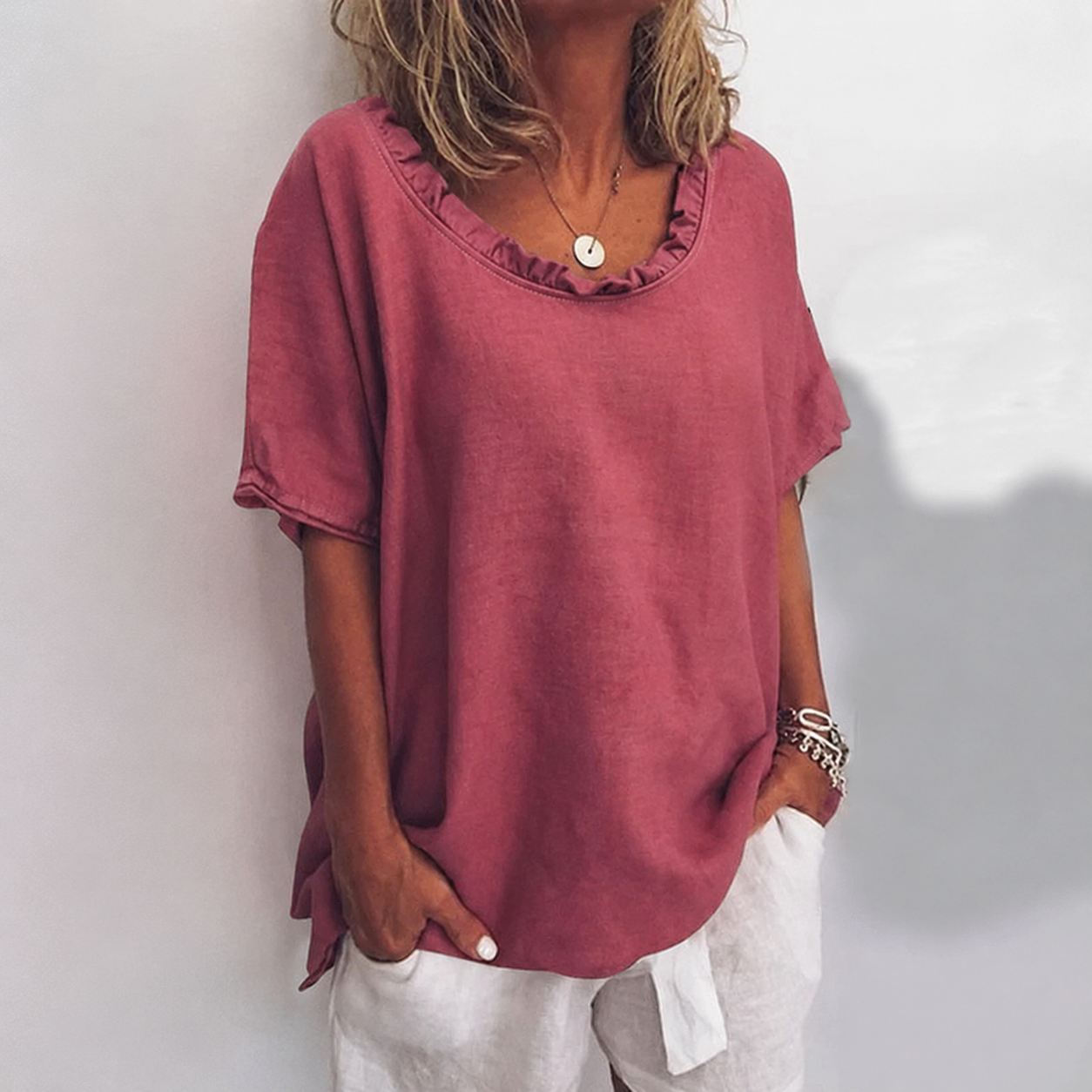 Solene Loose Blouse Dark Pink