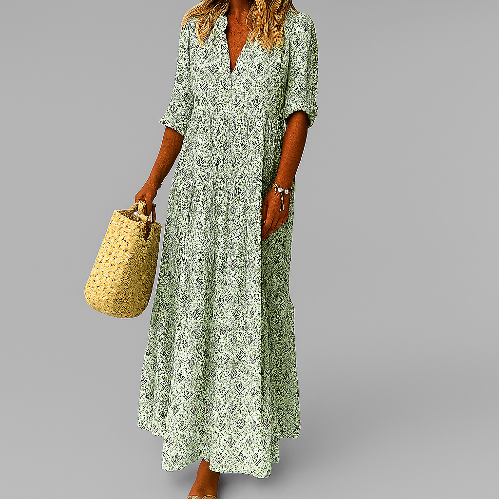 Women's Vintage Print Cotton Maxi Dress - Lightweight & Breezy