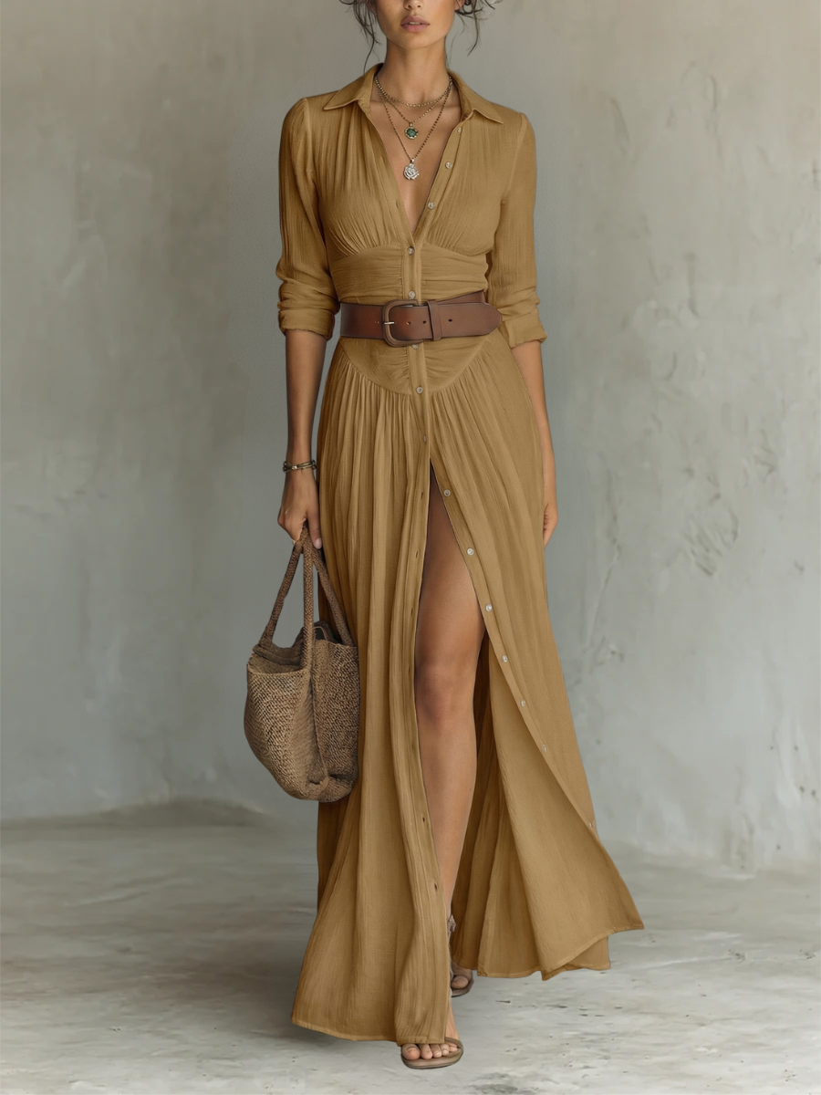 Collared dress in brown