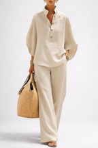 Elegant wide leg and collar two piece set