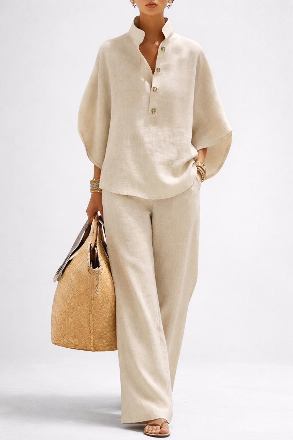 Elegant wide leg and collar two piece set