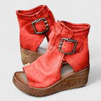 Marlowe Buckled Ankle Boots in red
